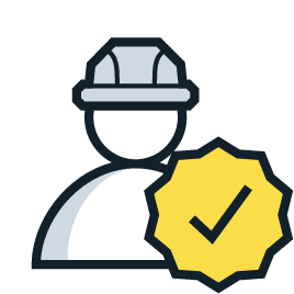 industrial worker outline with yellow check mark