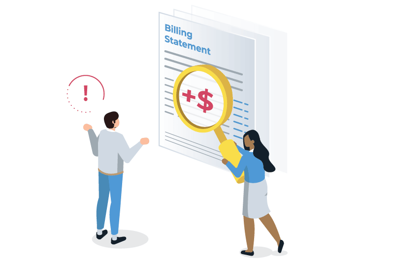 Person viewing an IIoT Platform vendor billing statement with hidden fees, looking confused.